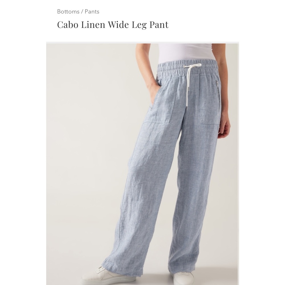 Athleta Cabo linen wide leg pants size 0 color chambray blue